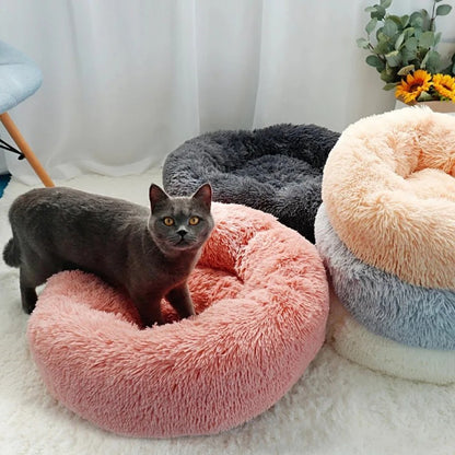 Casa de Cama Redonda para Gatos, Cama Macia de Pelúcia Longa para Cães, Cesta, Produtos para Animais de Estimação, Almofada para Gatos, Tapete para Gatos, Sofá para Dormir, Adequado para o Inverno