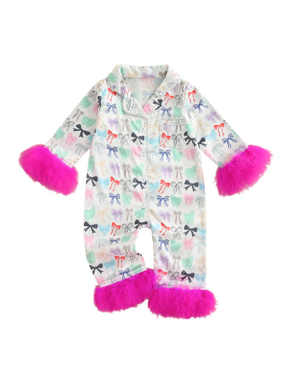 Citgeett Autumn Infant Baby Girls Jumpsuit Long Sleeve Bow Print Button Patchwork Casual Romper Fall Clothes