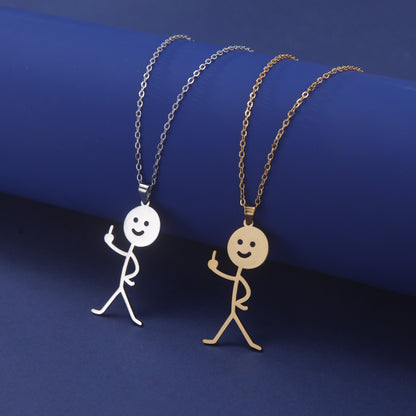 Skyrim Hip Hop Doodle Necklace for Men Women Stainless Steel Long Neck Chain Fashion Middle Finger Stickman Jewelry New