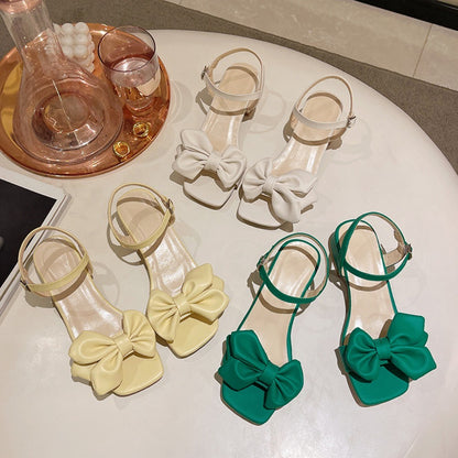 Large Solid Color Open-toe Sandals Women Summer New One-line Buckle Fashion Temperament Bow Knot Comfortable Women Shoes