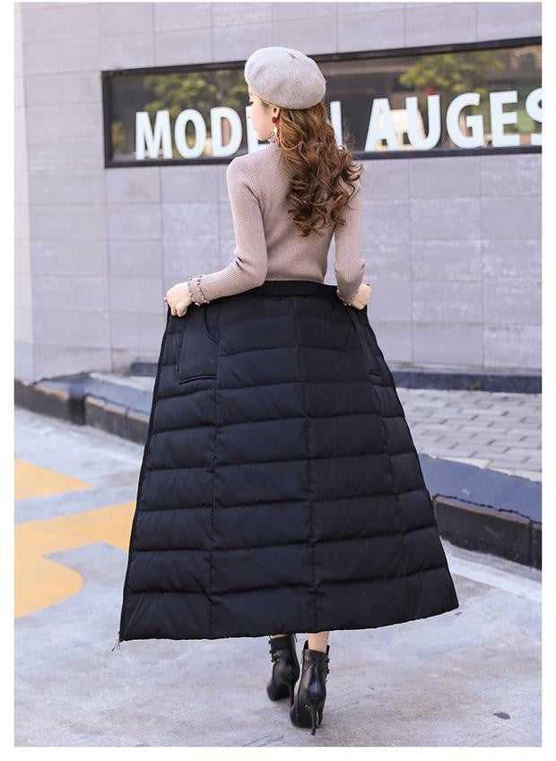 Saia de Algodão Quente de Inverno Grossa Feminina Outono Inverno Nova Saia de Algodão Para Baixo Calça Meia-Corpo 2025 Nova Saia de Inverno Vestido Longo