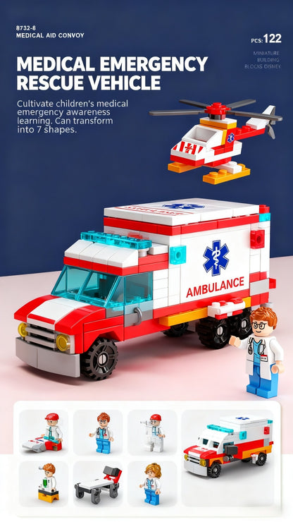 6 in 1 Mega City Building Set - Police Car, Fire Truck, Crane, Tank, Helicopter & More, Construction Engineering Toys Gift