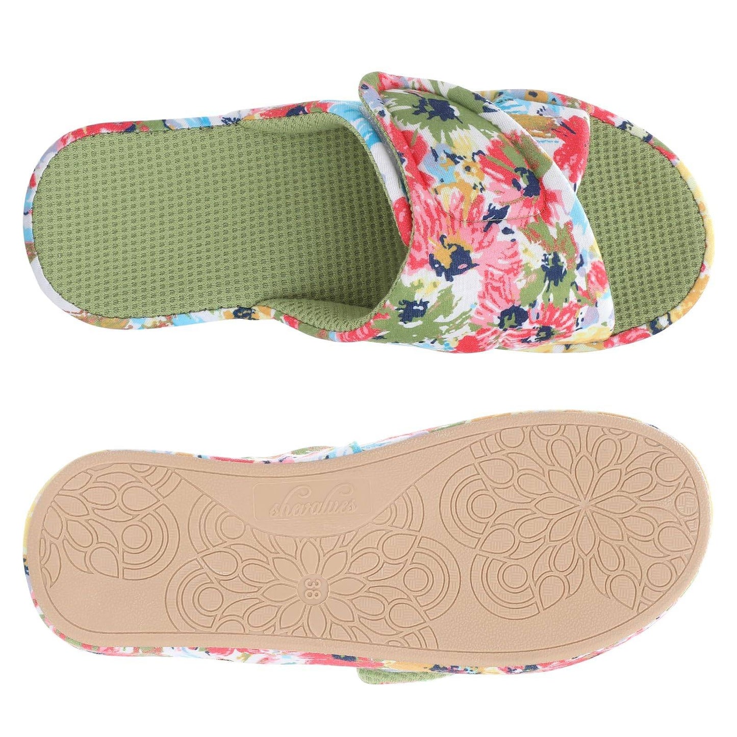 Comwarm Waffle Indoor Cotton Slippers For Women Open Toe Anti-Slip Home Slippers Four Seasons Flats Slippers with Arch Support