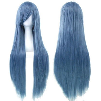 Soowee 80cm Cabelo Sintético Comprido Branco Roxo Perucas Cosplay Festa Preto Cabelo Liso Peruca Postiça para Mulheres