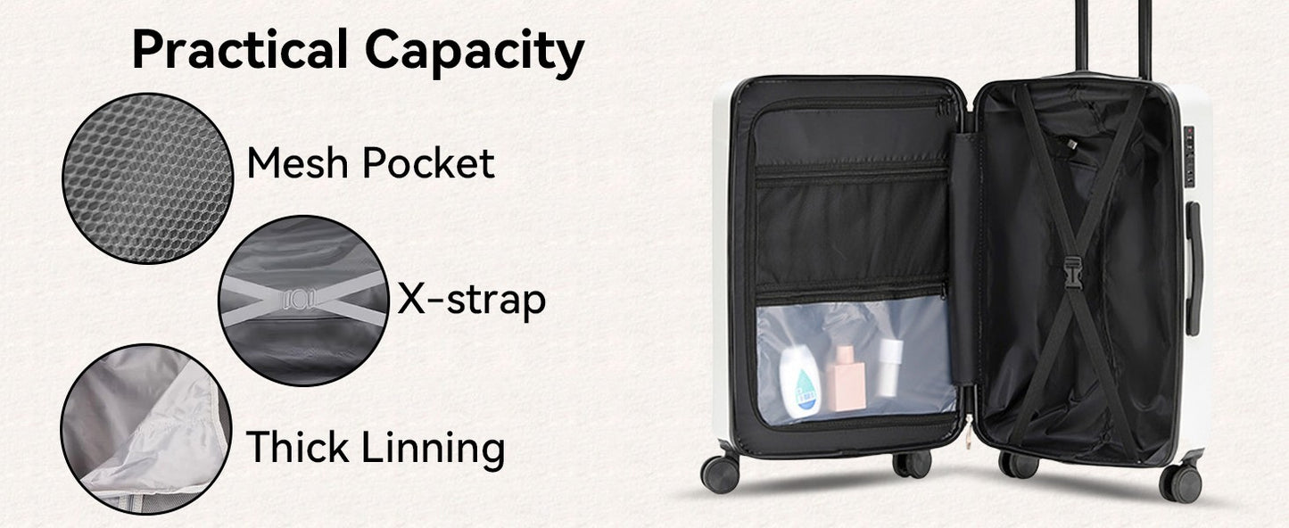 Mala de Viagem de Bordo com Abertura Frontal 20 Polegadas, Rodas Giratórias, para Homens e Mulheres, com Fechadura TSA, Carregamento USB