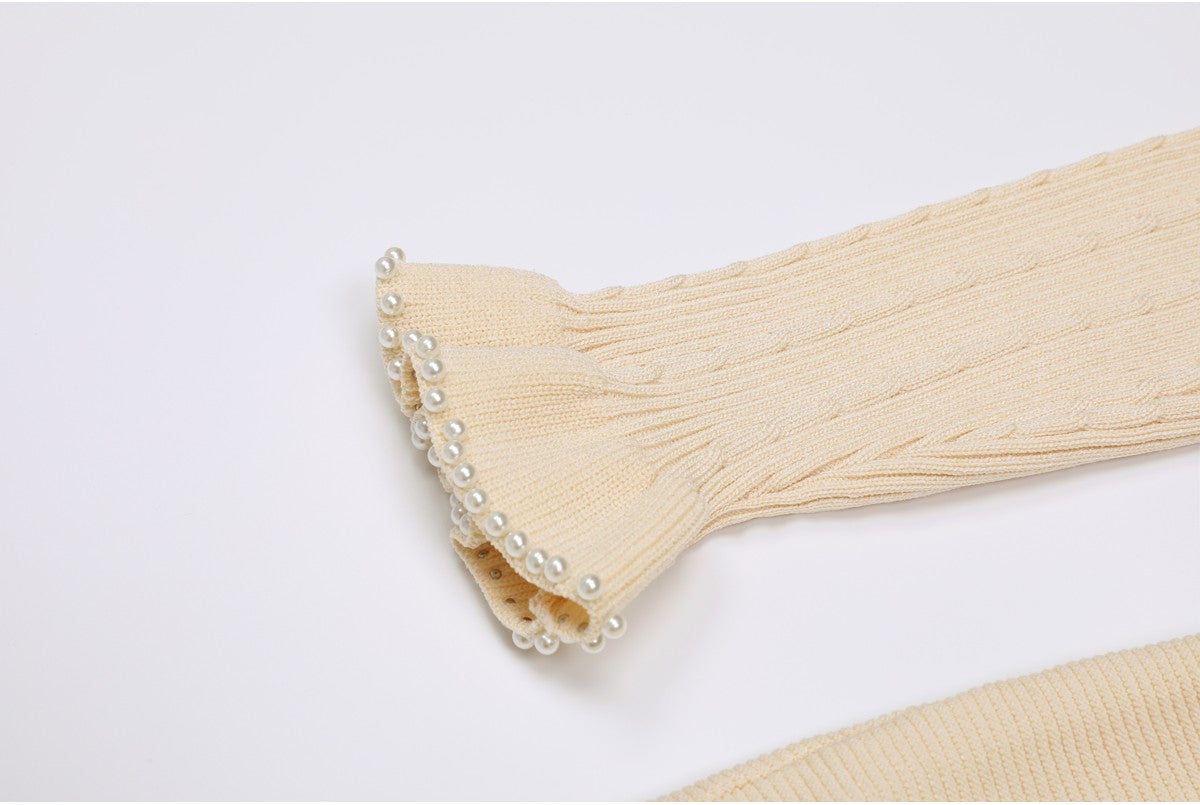 High Quality Spring And Autumn New Fashion Knitted Heavy Industry Pearl Slim Fit And Slimming Round Neck Long Sleeved Dress