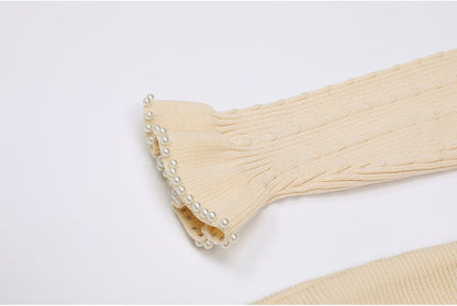 High Quality Spring And Autumn New Fashion Knitted Heavy Industry Pearl Slim Fit And Slimming Round Neck Long Sleeved Dress