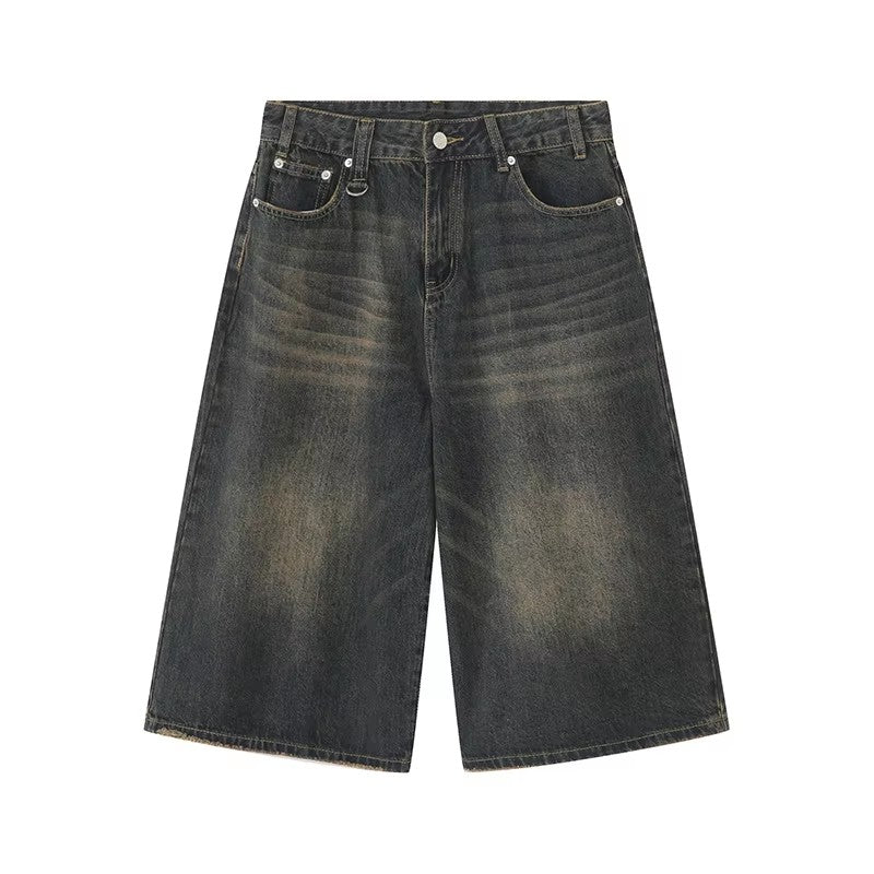 Men's Jeans American Style Vintage Loose Fit Wide Leg Straight Leg Denim Shorts Fashion Design Summer Y2k Gothic Washed Shorts