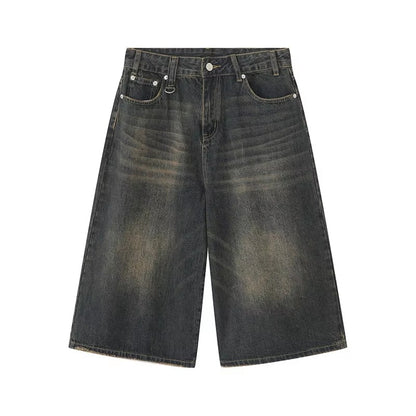 Men's Jeans American Style Vintage Loose Fit Wide Leg Straight Leg Denim Shorts Fashion Design Summer Y2k Gothic Washed Shorts