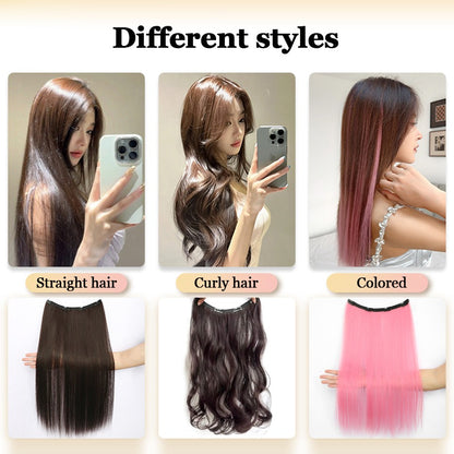 Aplique de Cabelo Sintético Liso Longo de Uma Peça com 4 Presilhas, Camada Interna Escondida, Peruca Colorida
