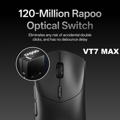 Mouse Gamer Sem Fio Rapoo VT7 MAX /VT7 Taxa de Sondagem Sem Fio Verdadeira de 8K 53g Leve Até 750h de Duração da Bateria