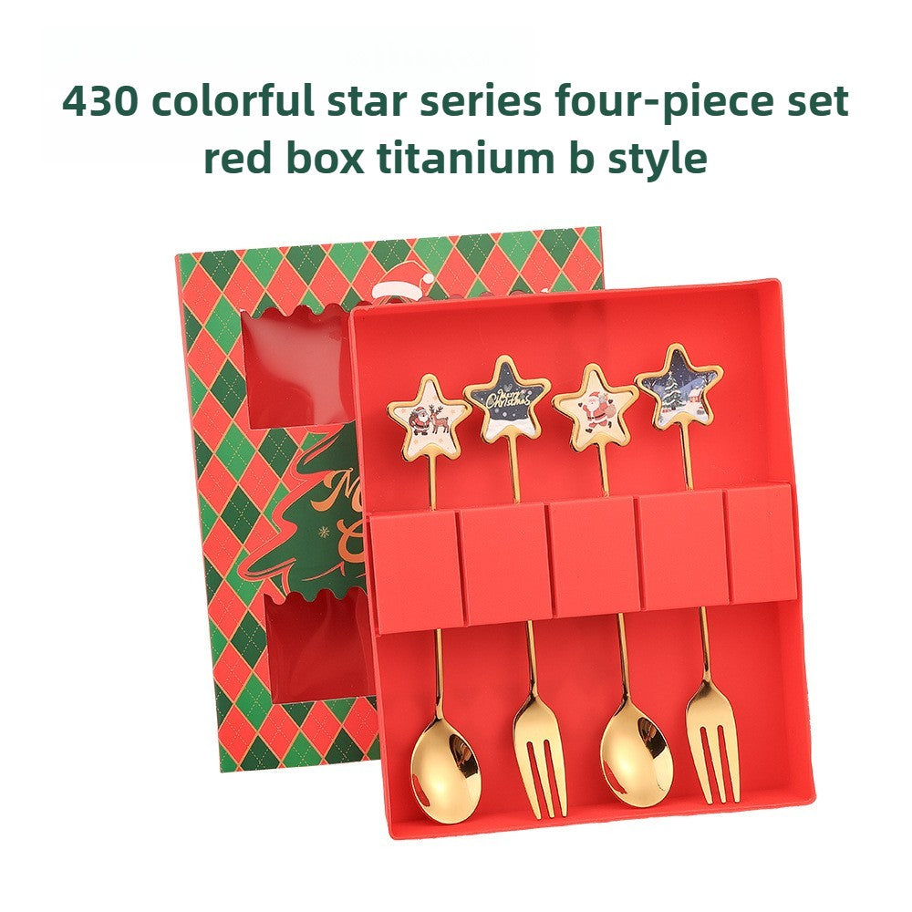 Conjunto de Talheres com Tema Natalino Aço Inoxidável Faca Garfo Colher com Desenho Animado Criativo Conjunto de 2/4/6 Peças Presente de Fim de Ano Decoração de Talheres