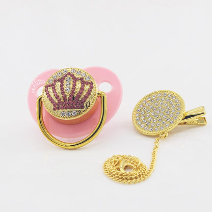 Bling Crown Pacifier with Pacifiers Chain Clip BPA Free Silicone Infant Nipple Dummy Soother New born Baby Boys Girls Gift 0-24M