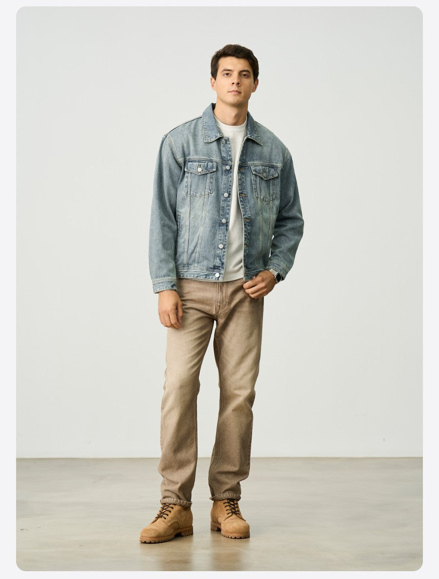 SIMWOOD 2025 Autumn New Oversize 12.5oz Classical Denim Jackets Men Washed Vintage Casual Jacket