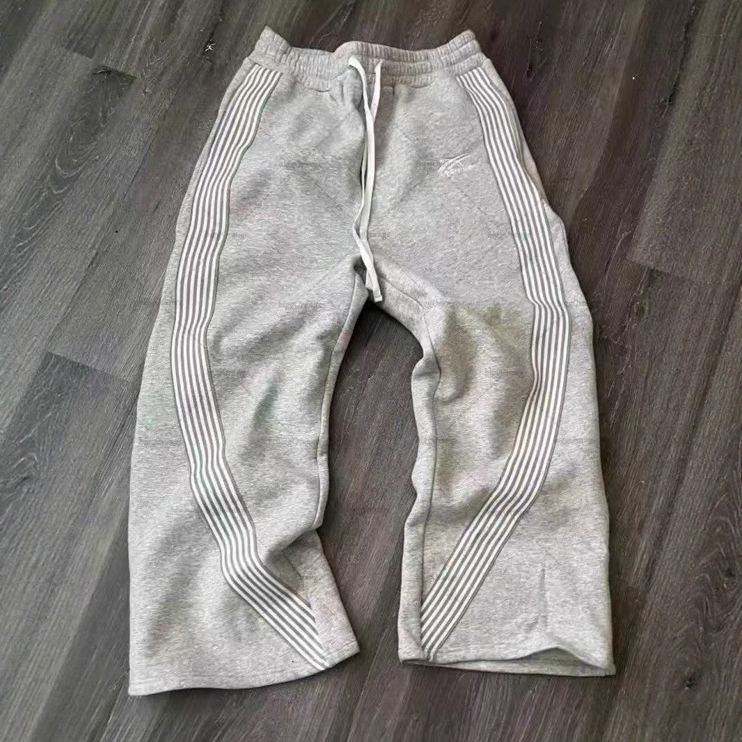 Women's Fleece Lined Loose Straight Leg Sports Casual Pants Autumn Winter Fashion Trendy Polyester Long Trousers Comfortable