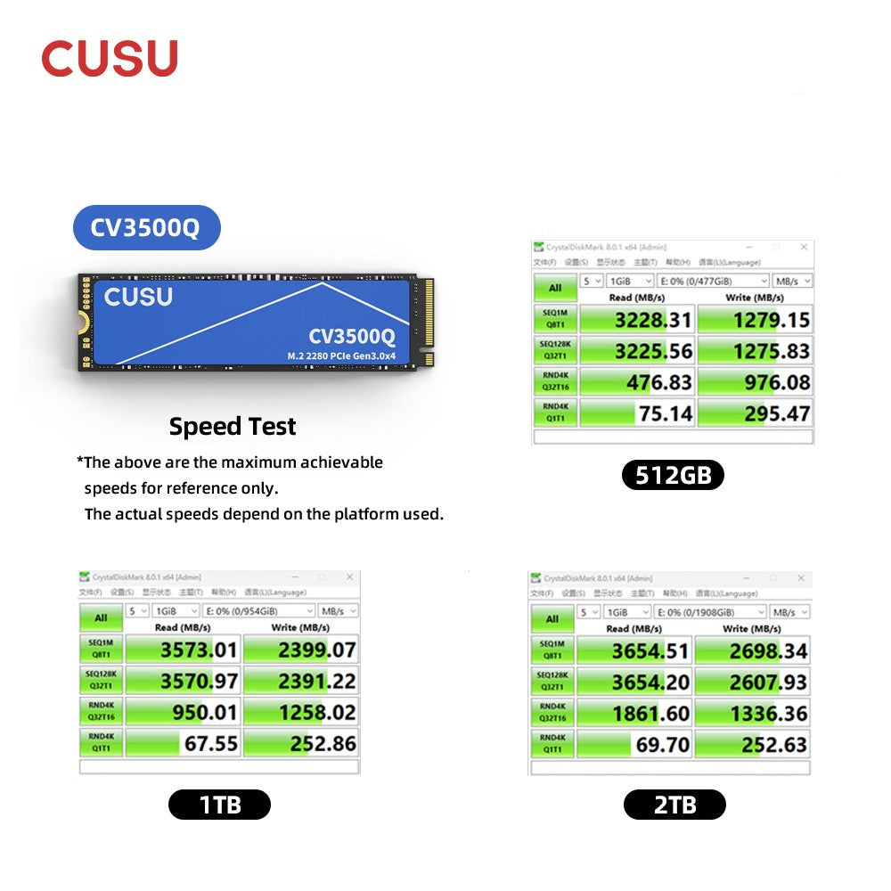 SSD CUSU NVMe M.2 1TB 512GB M2 2280 PCIe3.0 SSD 2TB Disco Rígido Unidades de Estado Sólido Internas para Computador Portátil