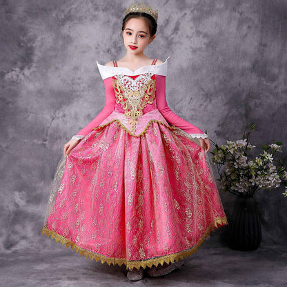 Sleeping Beauty Aurora Princess Halloween Cosplay Dress Off Shoulder Gift Carnival Party Fancy Princess Lace Dress