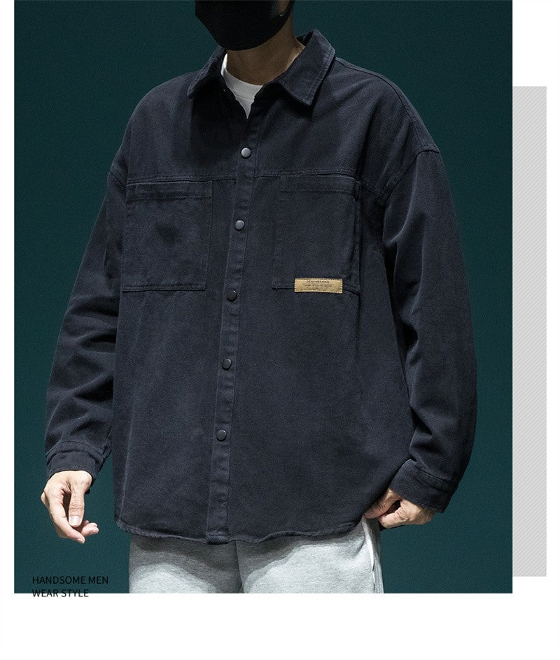 Autumn Men's Long Sleeve Cargo Shirt Casual Korean Fashion Oversize Blouses Hombre 2025 New High Street Y2K T Shirt Baggy Jacket