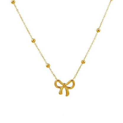 ANENJERY L316 Colar Feminino de Aço Inoxidável com Corrente de Contas e Pingente de Laço Oco Acessório de Joia Simples e Exclusiva