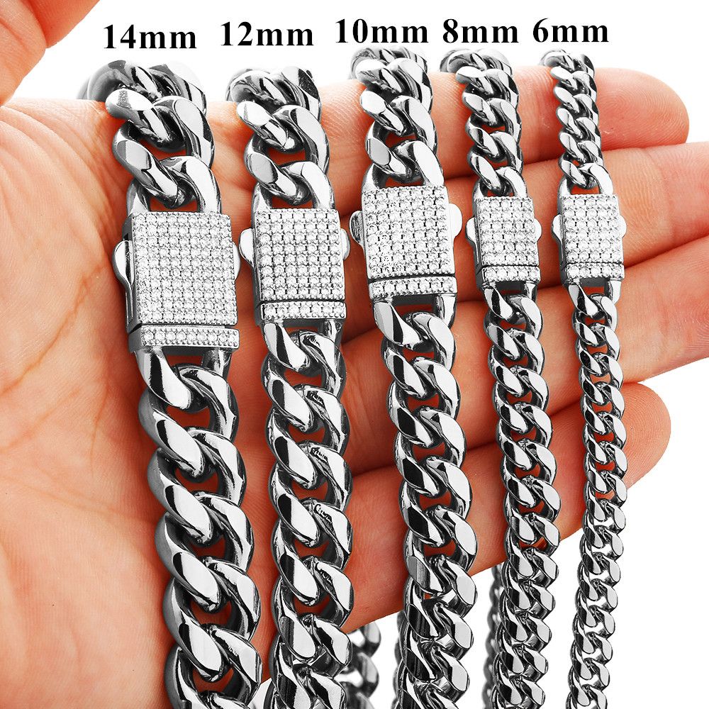 Joias Hip Hop 6mm-14mm Qualquer Comprimento 316L Aço Inoxidável Fivela de Cristal Fashion Pulseira Elos Miami Feminina Masculina