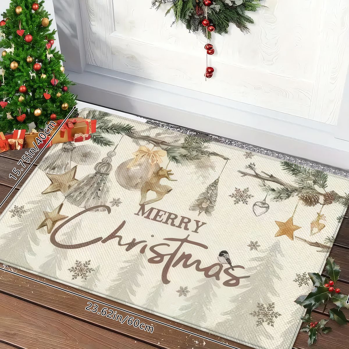 VIKAMA Christmas White Christmas Tree Pattern Rug Bedroom, Living Room, Hallway Entrance Mat Soft Comfortable Rug Home Decor