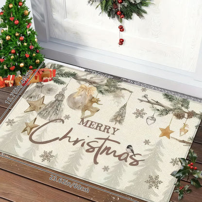 VIKAMA Christmas White Christmas Tree Pattern Rug Bedroom, Living Room, Hallway Entrance Mat Soft Comfortable Rug Home Decor