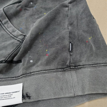 2025 Calças de Moletom NBHD Soltas Unissex de Alta Qualidade com Lavagem Pesada Retrô e Tinta Espirrada Calças de Pista Moletom Neighborhood