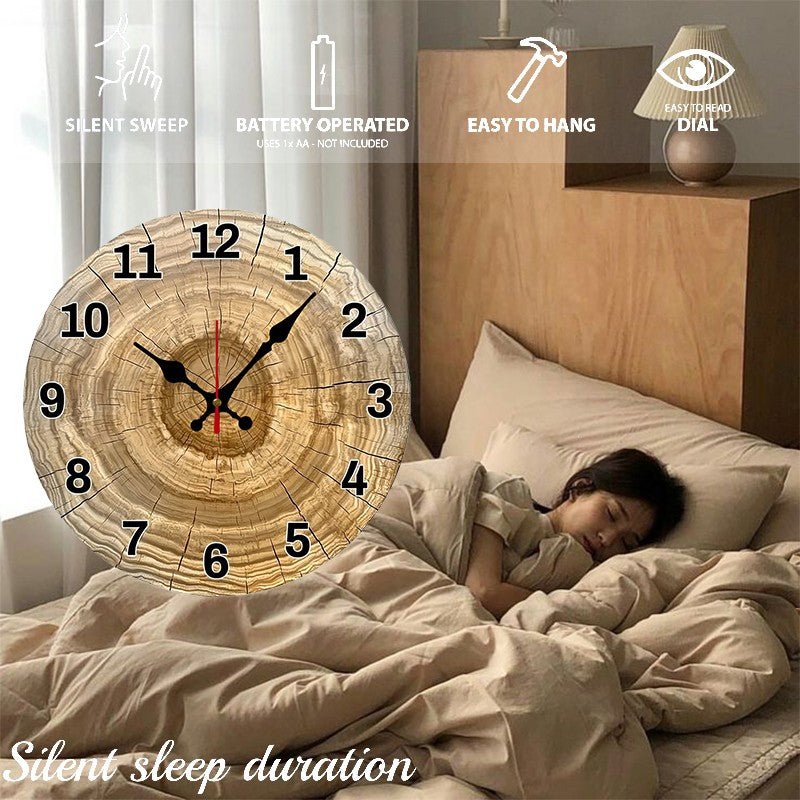 Tree Cross Section Wooden Round Silent Hanging Wall Clock, Suitable For Living Room, Office,Study Room, Bedroom, Home Decoration