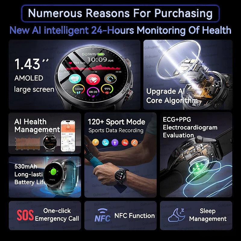2026 New Health track NFC Air Pump+Air Bag Smartwatch Men Accurate Blood Pressure watches Uric Acid ECG Call Smart Bracelet lady