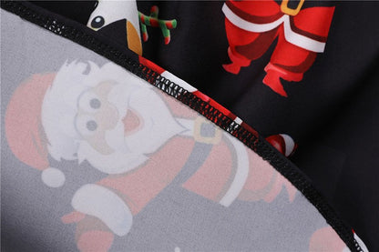 Fashion V-neck Short Sleeve Printed Christmas Dress Large Swing Vintage Elegant Xmas Party Dress
