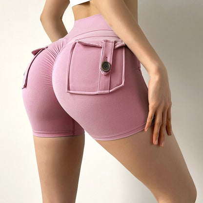 New Workout Fitness Training High Waist Scrunch Butt Seamless Sports Yoga Biker Shorts With Pocket For Women