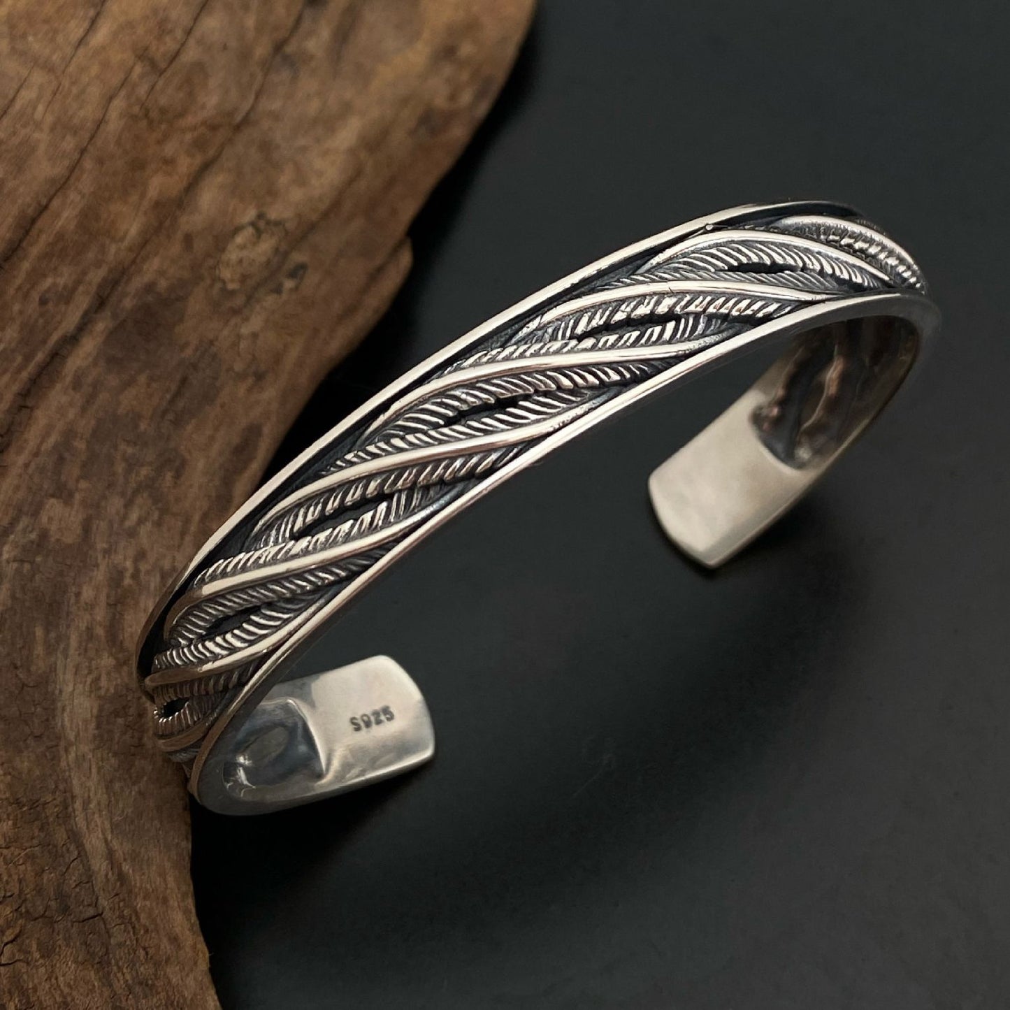 Pulseira Bracelete de Prata Esterlina 925 Pena Flor Dourada Vintage Punk Para Mulheres Homens Joias da Moda Presente Dropship Atacado
