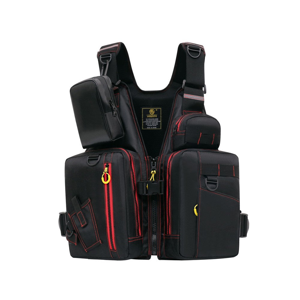 Colete salva-vidas multifuncional para pesca ao ar livre, essencial para a segurança. Vários bolsos para armazenamento, materiais flutuantes