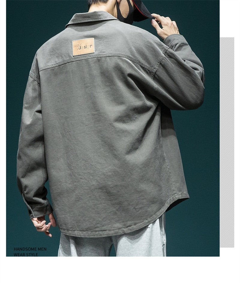 Autumn Men's Long Sleeve Cargo Shirt Casual Korean Fashion Oversize Blouses Hombre 2025 New High Street Y2K T Shirt Baggy Jacket