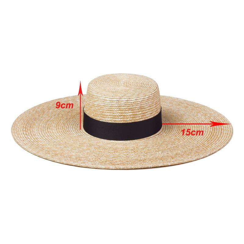 New Women Wide Brim Beach Hat Ladies Summer Big Straw Hats UV Protection Sun Hat S1340-15cm