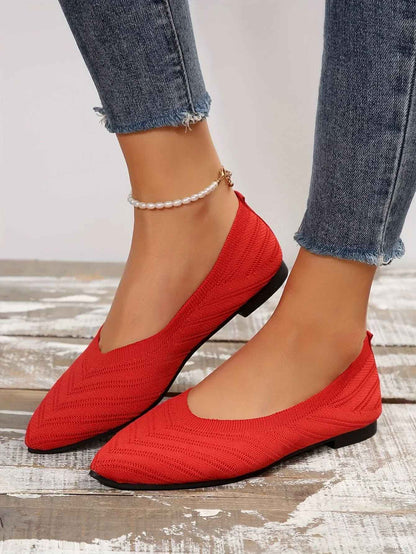Women's Pointed Toe Flat Shoes Solid Color Knitted Slip on Shoes Casual Breathable Ballet Flats Women Flat Shoes Loafers Women
