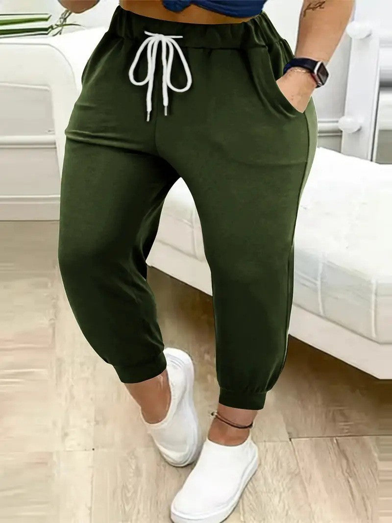 Plus size European and American cross-border  autumn and winter new casual solid color pocket leggings