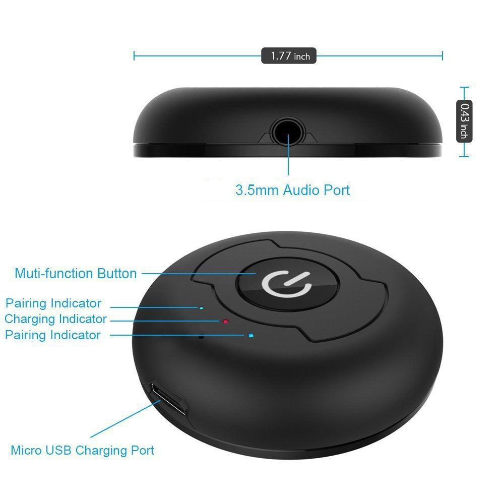 Bluetooth Spliter 5.0 Audio Transmitter for TV, PC Connect, 2 Headphones, 3.5mm AUX, Low Latency, Stereo Wireless Adapter