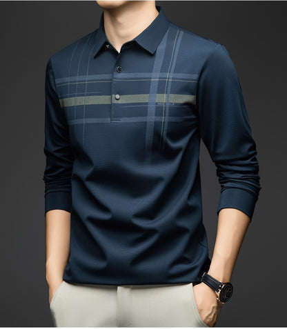 BROWON Polo T Shirt for Man 2025 Formal Business Slim Long Sleeve Tshirt Men Casual Loose Stripe Shirt for Man Designer Clothes