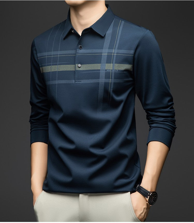 BROWON Polo T Shirt for Man 2025 Formal Business Slim Long Sleeve Tshirt Men Casual Loose Stripe Shirt for Man Designer Clothes