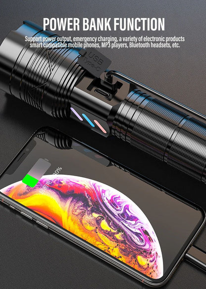 800000lm High Power Strong Light Long Range LEP Flashlight USB Charging 26650 Battery Outdoor Telescopic Zoom Super Bright Torch