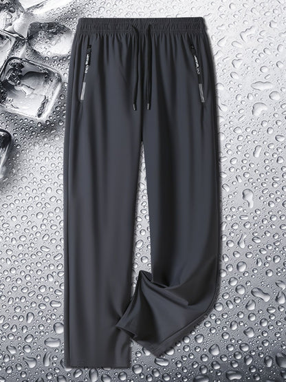 Calça Jogging Masculina de Verão Duas Cores Respirável Elástica Esportiva com Zíper Calça Jogger Masculina Reta para Pesca Academia