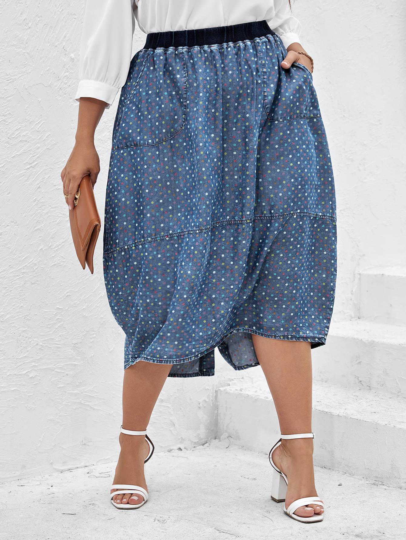 Women Plus Size Woven Spring And Autumn Denim Skirt