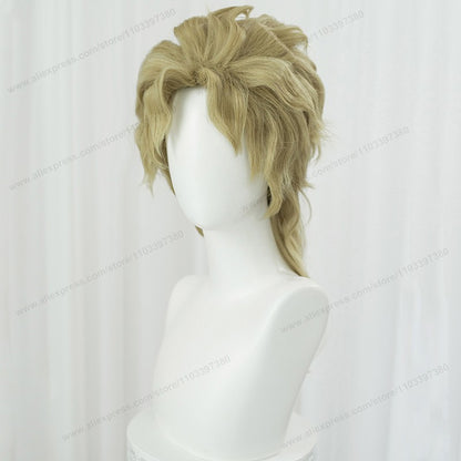 Peruca de Cosplay do Anime Dio Brando 40cm Masculina Curta Dourada Resistente ao Calor Cabelo Sintético