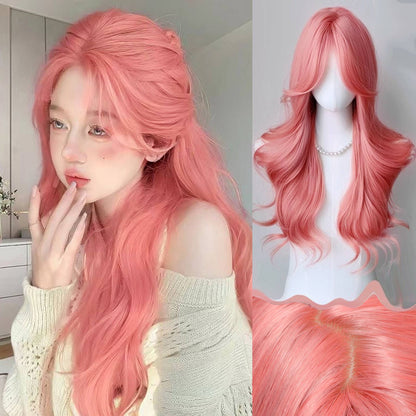 XIYUE orange pink wig Long Wavy Synthetic Wigs Middle Part Natural Wave Wig Heat Resistant Cosplay Party Daily Hair Wig for