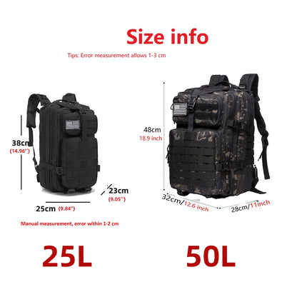 25L/50L Sturdy Nylon Waterproof Tactical Sports Trekking Fishing Hunting Camping Hiking Bag Backpack Outdoor Rucksacks