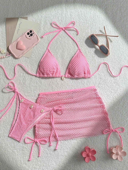 2025 new printed neck halter women's swimsuit suspender sexy bikini split-band hot spring swimsuit