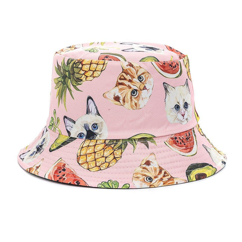 Chapéu Bucket Unissex Quente de Verão com Estampa de Frutas, Dupla Face, Chapéu de Sol Feminino, Chapéu Panama Clássico Masculino