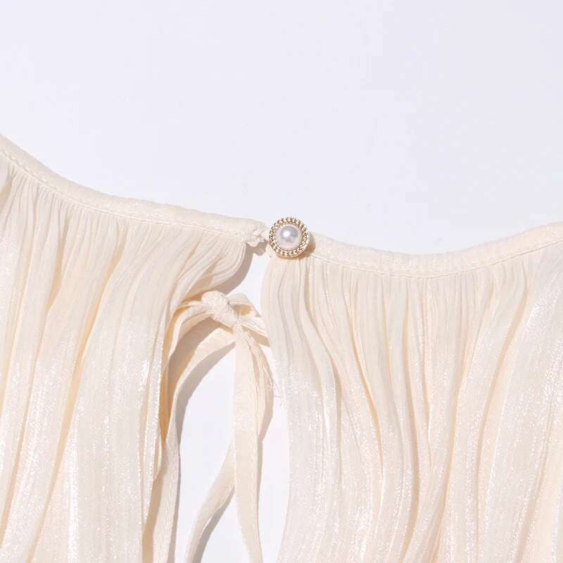 TWOTWINSTYLE Solid Blouse Mini Dresses For Women V Neck Long Sleeve Spliced Lace