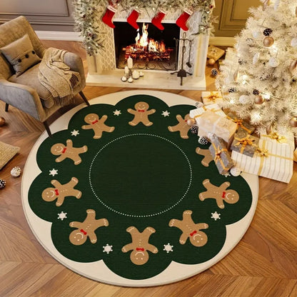 VIKAMA Christmas Snowflake Anti-Slip Washable Rug - Essential Round Floor Mat for Home Room Deco
